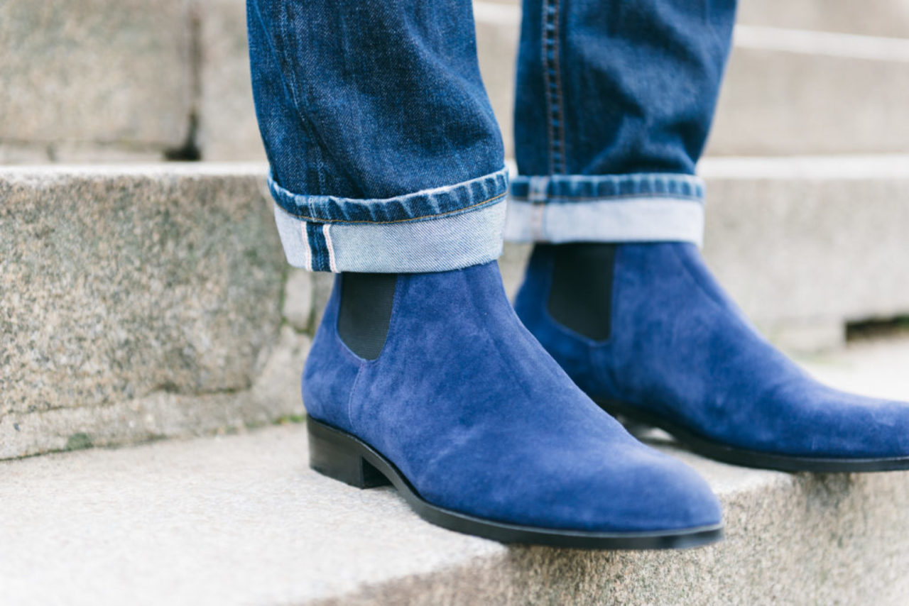 Mauban Handcrafted in France Blue Chelsea Boots