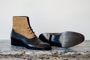 Mauban Handcrafted in France Black Taupe Balmoral Boots
